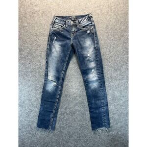 Silver Jeans Women's Size 26x31 Suki Midrise Skinny‎ Distressed Blue Denim Pants